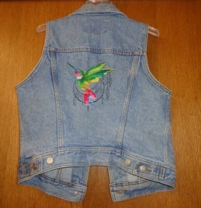 Upcycled Denim VEST sz Jr L - Be Bop Clothing - Custom Embroidery on back - USA - Picture 1 of 3
