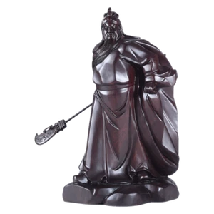 Chinese Fengshui Wood Guan Gong Yu Warrior God Guangong Statue Carved Wealth - Picture 1 of 1