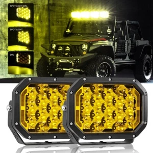 AUXBEAM 2x 7"INCH LED Work Lights Yellow Light w/ DRL for Ford Jeep Dodge Pickup - Foto 1 di 8