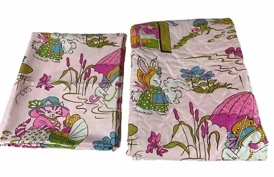 VTG Animal Mothers With Babies Polished Cotton Pink Fabric Lot Of 2 Pieces - Image 1 of 4