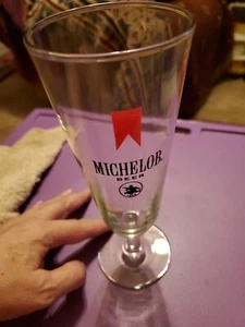 Vintage Michelob 8.25" Pilsner Stemmed Beer Glass Red Ribbon Style - Picture 1 of 7