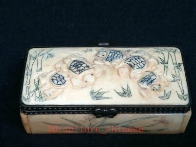 Китайская Азия ручная резьба черепаха ювелирные шкатулки украшение подарок старая коллекция - Изображение 1 из 4