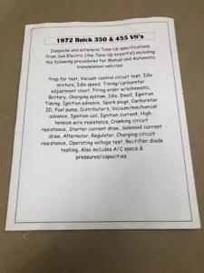 1972 Buick all V8 complete tune-up & service specs(both 350's, 455, 455 Stage I) - Picture 1 of 6