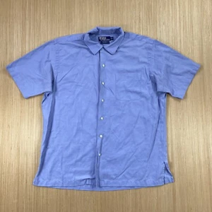 Polo vintage Ralph Lauren Caldwell camicia uomo grande blu misto seta colletto ad anello - Foto 1 di 15