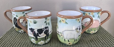 (4) Tazas Cracker Barrel Old Country Store Susan Winget animales de granja hallazgo raro Foto 1 de 4