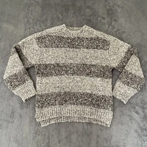 Zara Kids Girls Sz 10 Striped Gray Tone Chunkey Knit Crew Neck Pullover Sweater - Picture 1 of 5