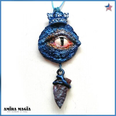 Dragon Crown Evil Eye Talisman Necklace Jewelry Pendant Amulet Viking Celtic Bib - Image 1 of 4