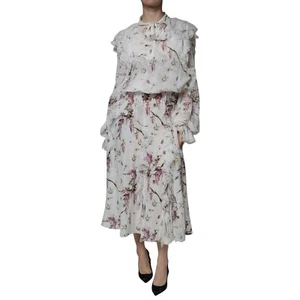 Vestido ERMANNO SCERVINO Blanco Floral Volantes Encaje Mangas Largas Maxi IT44/US10/L 4 - Imagen 1 de 12