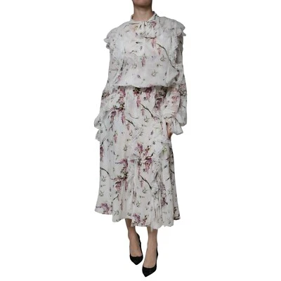 ERMANNO SCERVINO Dress White Floral Ruffles Lace Long Sleeves Maxi IT44/US10/L 4 - Image 1 of 4