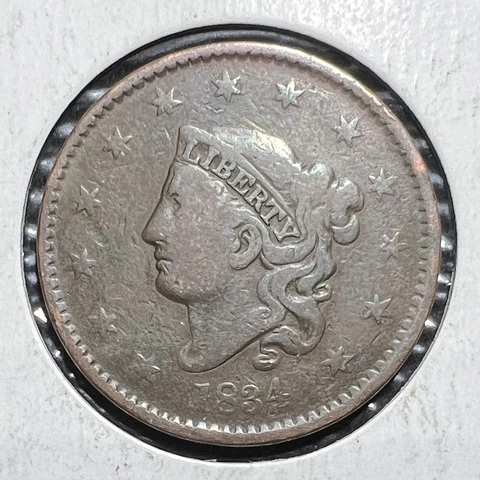 1834 Lg Date/Sm Stars N-3/R-1 Coronet Lg Cent grades VG Below Wholesale Cover