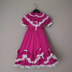 VTG Nanna's Treasures Fuchsia White Lace Full Circle Ruffles Pageant Dress Girls - Picture 1 of 10