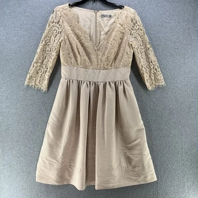 Eliza J Womens A-Line Dress Size 6 Beige 3/4 Sleeve Lace Top Back Zip Vestido - Image 1 of 4