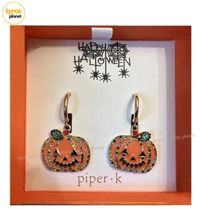 Piper K goldfarbene Halloween Jack O-Laterne Emaille & Kristall Ohrhänger NEU - Bild 1 von 9