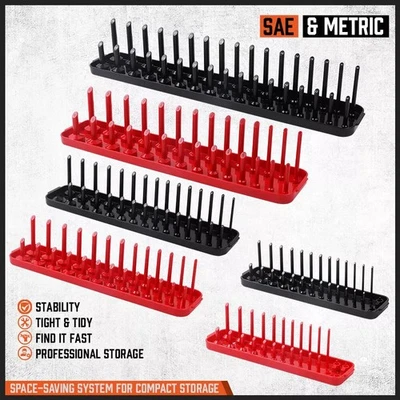 6Pcs Socket Organizer Storage Holder Tool Tray Rack Metric Imperial 1/4 3/8 1/2 - Image 1 of 4