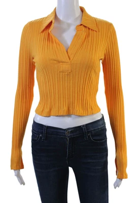 Polo corto Helmut Lang para mujer con cuello a rayas naranja 100 % algodón talla M Foto 1 de 4