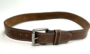 EDDIE BAUER Brown Genuine Leather Belt Sz 32 Solid Brass Buckle Made In Mexico - Picture 1 of 5