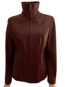 East 5TH Damen Echtleder Jacke dunkelrot hoher Kragen Gr.petite M NEU - Bild 1 von 13