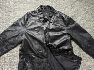 vintage EDDIE BAUER black LAMB LEATHER car coat XL black jacket LAMBSKIN - Picture 1 of 8