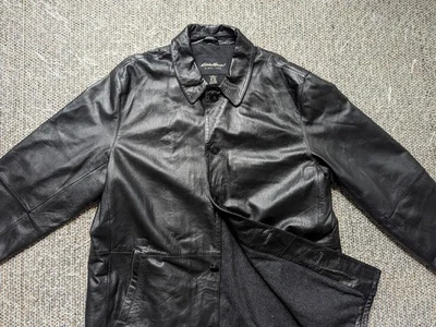 vintage EDDIE BAUER black LAMB LEATHER car coat XL black jacket LAMBSKIN - Image 1 of 4