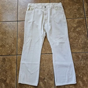 Vintage Montgomery Ward Pants Corduroy Cream Wide Leg Flare 70s Mens - Picture 1 of 18