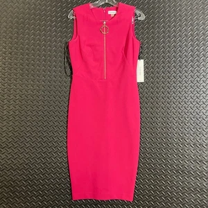 New Calvin Klein Pink Midi Sleevless Quarter Zip Bodycon Fancy Dress Women's 4 - Picture 1 of 9