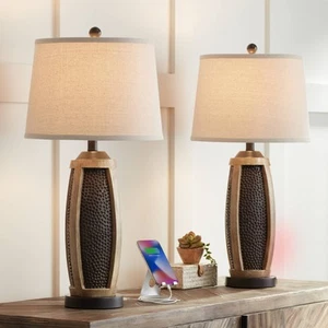 Parker Industrial Table Lamps 28 1/2" Tall Set of 2 Bronze USB Oatmeal Shade - Picture 1 of 10