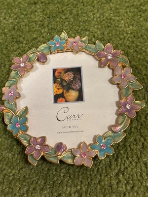 NIB  Carr Metal Purple Green Pink Blue Enamel Jewels Floral Round Picture Frame - Image 1 of 4