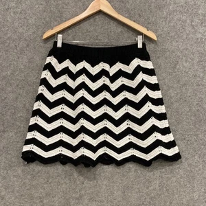Ally Skirt Womens Size Medium / 12 Black White Knit Striped Elastic Waist 48533 - Picture 1 of 8