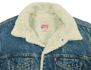 HOT VTG Men USA LEVI'S 71608 SHERPA TRUCKER FLEECE LINED Denim JACKET Jeans 44 L - Picture 1 of 16