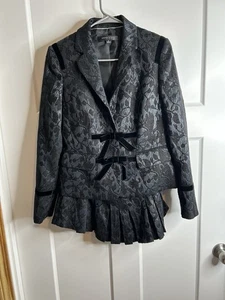 Anne Klein Damen Größe 8 Anzug Rock Jacke Schwarz Jacquard Samt Schleifen 5602 - Bild 1 von 14
