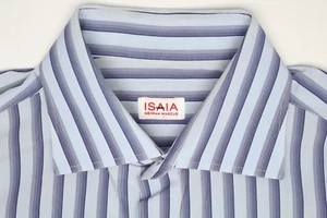 Isaia Mens Dress Shirt 17/36 Blue Multi-Stripe Long Sleeve Button Front Italy - Picture 1 of 10