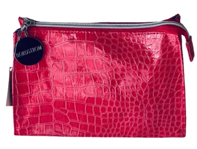 Bolso de Cosméticos Nordstrom Imitación Crock Rojo Coral Estuche de Maquillaje Forro Púrpura Bolso sin asas Nuevo con Etiquetas Foto 1 de 4