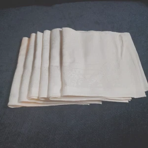 Damask Linen Table Napkins Lot 6 Ivory/Cream Jacquard 14" x 13" Square Vintage - Picture 1 of 7