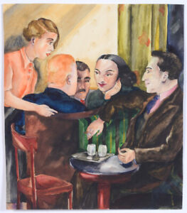 Hedi Schick (1906-1999) "In Vienna cafe", watercolor, 1930s