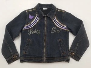 Double Scoop 7 Girl's Decorated Dark Denim Jean JACKET - SIZE XL (14/16), GUC - Picture 1 of 12