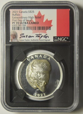 2021 Canadian Buffalo $25.00 Silver Medal NGC PF-70 Ultra Cameo Extraordinary Hi - Image 1 of 2