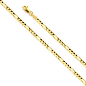 Cadena abierta cóncava de oro amarillo sólido 14k real 3,1 mm Figaro 3+1 18 20 22 24 pulgadas - Imagen 1 de 1