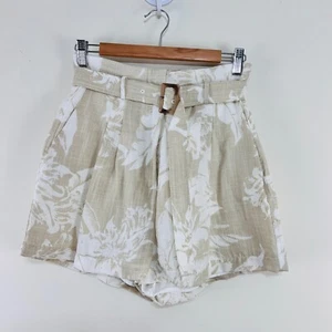 Sheike Paperbag Shorts Belted Light Brown Wheat White Floral 8 US 4 - Picture 1 of 18