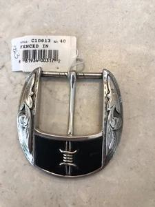 Fenced In Silver Tone Black Leather Insert Unisex Belt Buckle NWT - Picture 1 of 7
