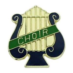 CHOIR MUSIC LYRE 1" ENAMELED AWARD PIN GOLD TONE CHURCH SINGING SAFETY PIN BACK - Picture 1 of 1
