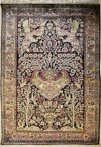 Alfombra negra persa Rugstc 3x5 Senneh Pak, anudada a mano, caza tribal Shikargha en - Imagen 1 de 5