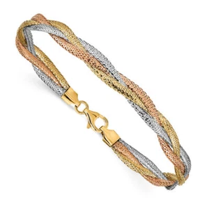 14K Solid Two Tone Gold Stretch Wrap Bracelet - Picture 1 of 12