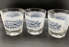 3 Royal Currier & Ives Blue 6 Oz Old Fashioned Rocks Drinking Glasses