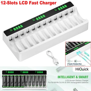 HiQuick 12 Slots LCD Battery Charger for AA & AAA Rechargeable Batteries &Type C - Picture 1 of 13