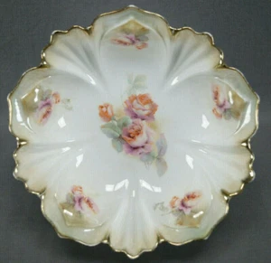 RS Prussia Mold 110 Pink & Orange Roses Luster Finish & Gold Large Bowl - Picture 1 of 9
