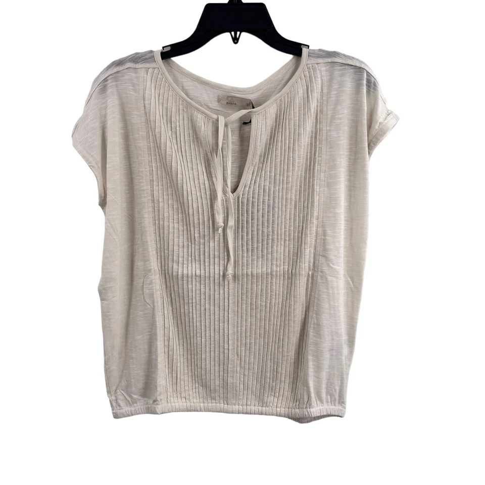 prAna Womens Ocupas Popover Pin Tuck Short Sleeve Shirt Soft White Size S