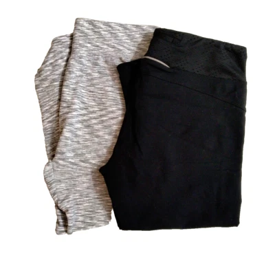 Lote De 2 Leggings Mujer Talla Grande Atléticos Negros Gris Pull On Comodidad Foto 1 de 4
