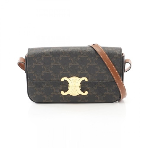Borsa a tracolla CELINE Claude Triomphe 194142CUZ tela pelle nero marrone usata
