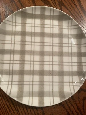 W S George Mid Century Modern 1950 Gray Plaid Dinner Plate Diameter 10 Inches  - Image 1 of 4