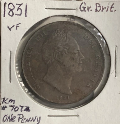 1831 Great Britain, One Penny, Scarce Penny (VF) Km#7072 G04508060 - Image 1 of 2